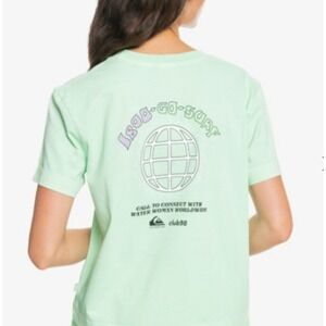 Quiksilver The Crop Tee Women's Small Green Short Sleeves Graphic Back Crew Neck